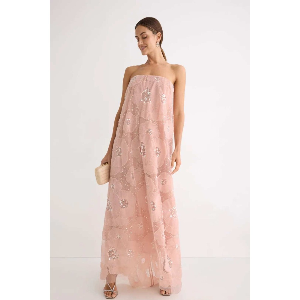 Elegant Pink Strapless Maxi Dress